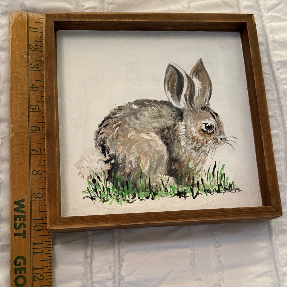 Rabbit Canvas Wall Art in Brown and Green - Unbranded - Picture 3 of 5